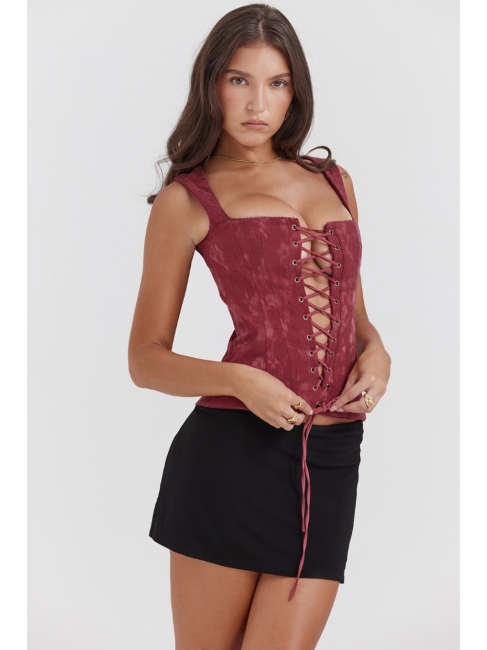 NEW House of CB Parisa Corset Top Burgundy Large - Picture 7 of 16